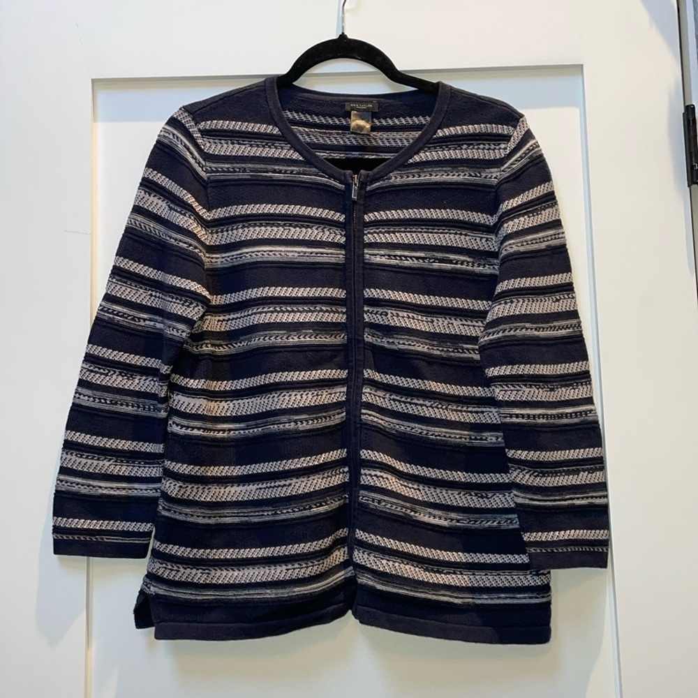 Ann Taylor Navy Blue /Zip Cardigan -Large